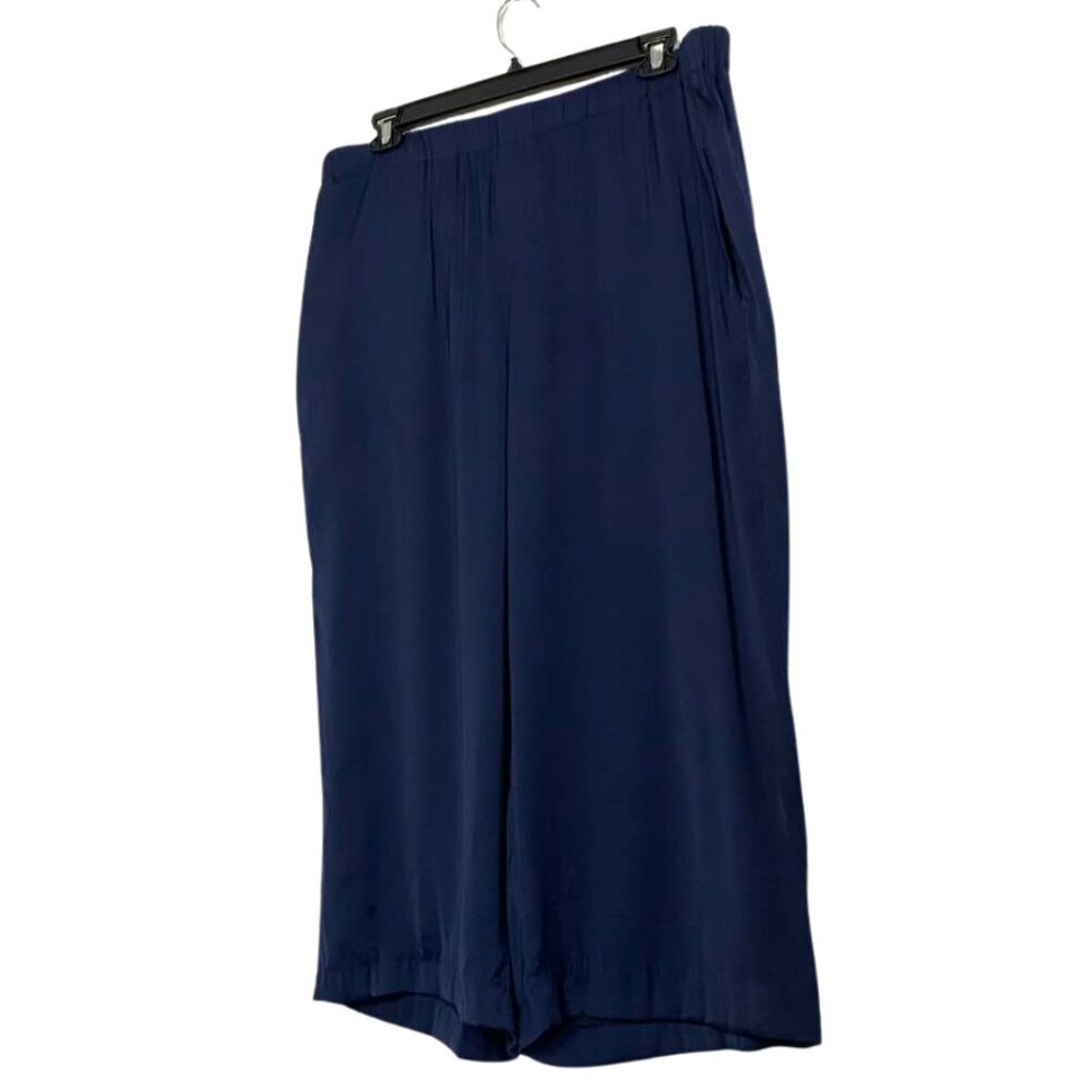 Chico's Navy Blue Super Comfortable Elastic Waist Wide Leg Pants With Pockets - Picture 2 of 10